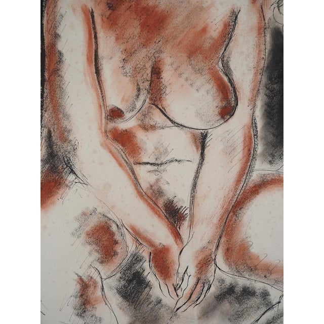 André Dignimont, Nude in a Wool Coat, Original Signed Watercolor For Sale - Image 6 of 8