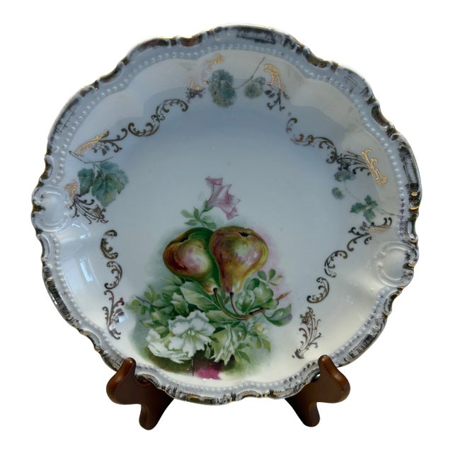 Antique Rosenthal Bavaria Cabinet Plate, Hand Painted Pears, Gilt Scroll Rim, C. 1900 German Porcelain For Sale