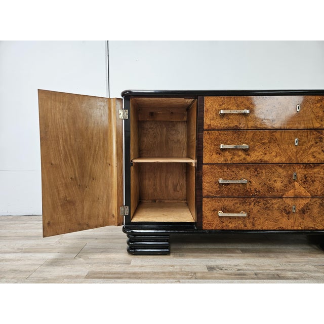 Art Deco Sideboard in Briar Root and Lacquered Wood with Glass Top, 1950s For Sale - Image 12 of 18