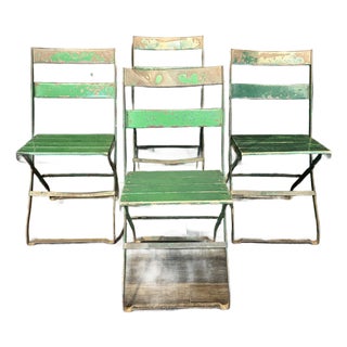 Weathered Green Bistro Chairs With Original Paint For Sale
