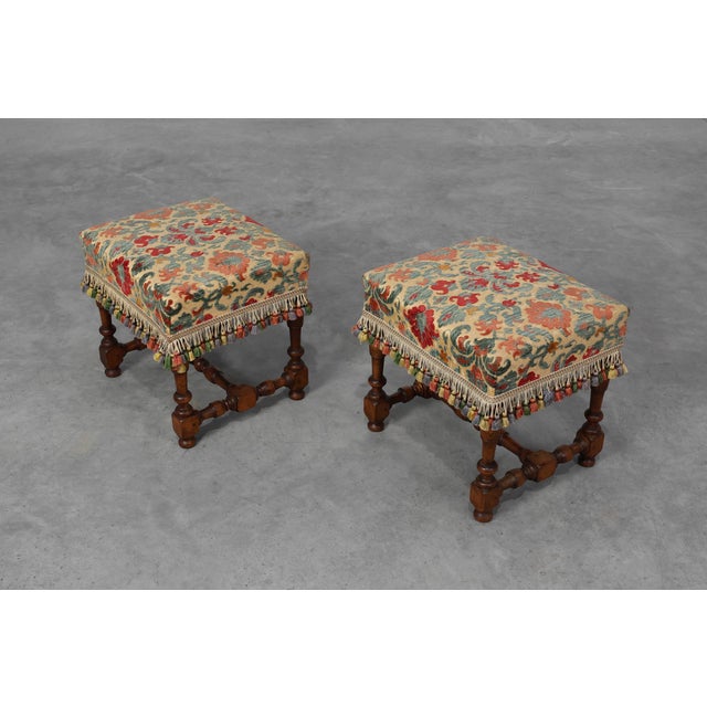 Brown Antique Wood and Fabric Ottoman, France, 1890s For Sale - Image 8 of 11