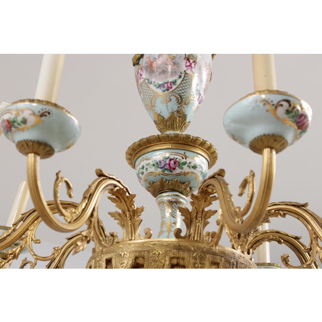 Vintage Sevres Style French Porcelain 8 Light Chandelier For Sale - Image 13 of 18