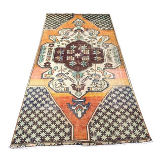 1960s Vintage Turkish Oushak Rug - 3′9″ × 8′3″ For Sale