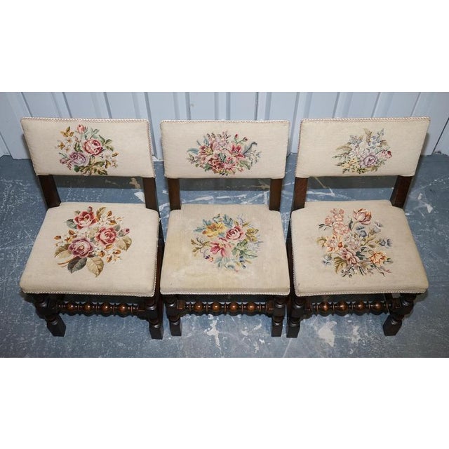 English Victorian Floral Tapestry Dining Chairs, Set of 6 For Sale - Image 5 of 16