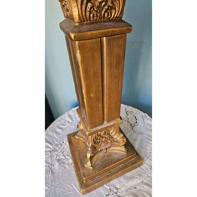 Gilt Porcelain Marble Top Column Pedestal Stand Table For Sale - Image 4 of 10