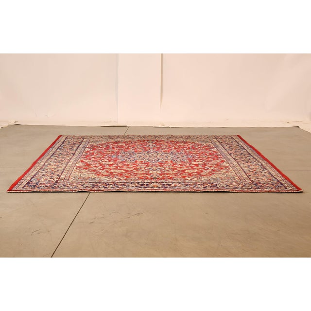 Hand Knotted Persian Style Vintage Wool Area Rug Red Field Floral Medallion For Sale - Image 18 of 18
