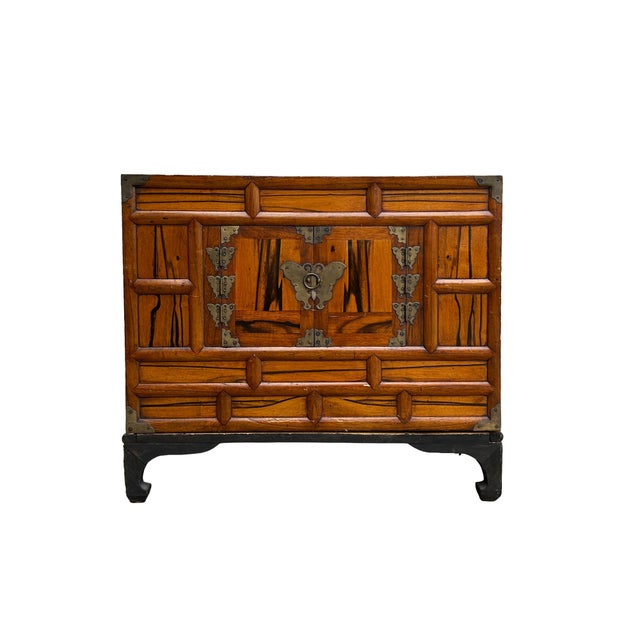 Brown Oriental Korean Style Brown Hardware Drawers Accent Storage Cabinet For Sale - Image 8 of 11