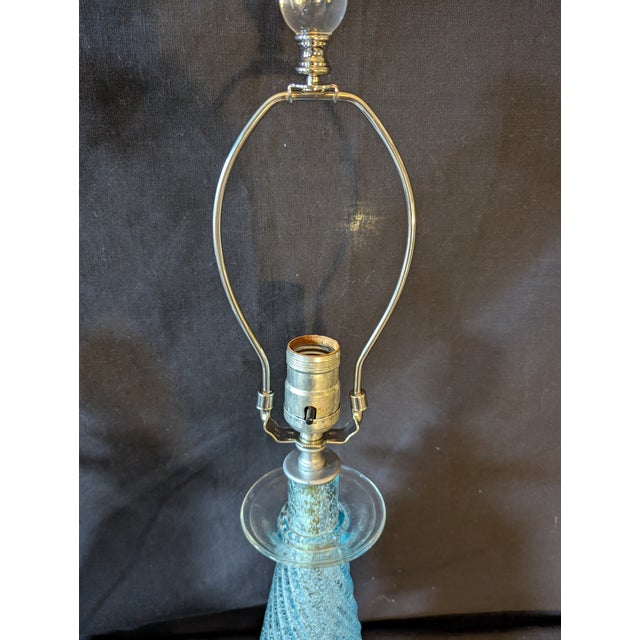 Mid-Century Modern Mid 20th Century Pair of Blue Murano Glass Lamps For Sale - Image 3 of 4