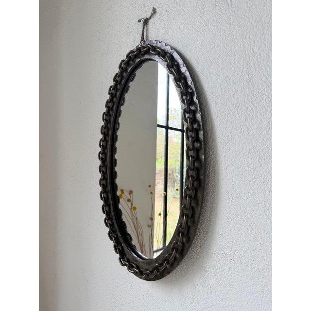 Vintage Brutalist Oval Chain Mirror, 1950 For Sale - Image 15 of 18