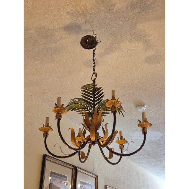 1970s Vintage Italian Tole Palm Tree Chandlier or Light Fixture For Sale - Image 5 of 5