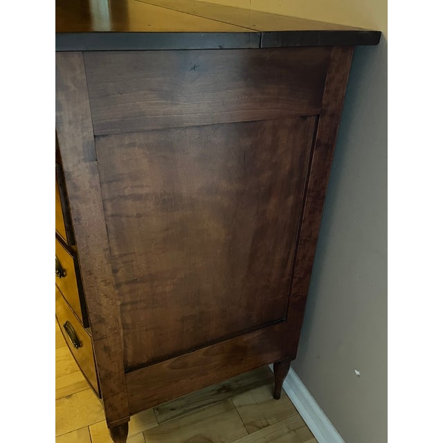Antique American Hepplewhite Bow Front Chest of Drawers — Tiger Maple, Original Thistle Brass Hardware, C. 1800 For Sale In Raleigh - Image 6 of 9