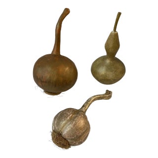 Vintage 1980s Wooden Vegetables Painted Gold - Set of 3 For Sale