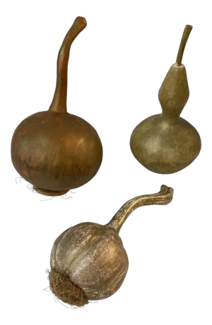 Vintage 1980s Wooden Vegetables Painted Gold - Set of 3