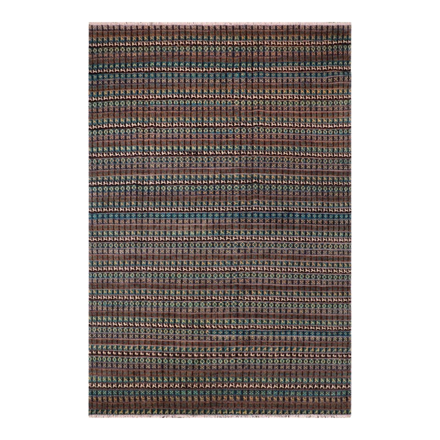 Boho Chic Blue/Beige High Low Wool Rug - 8'10'' X 12'5'' For Sale