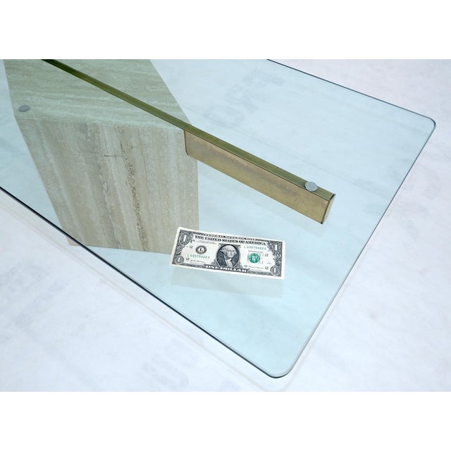 Glass Italian Travertine Single Pedestal Diamond Shape Base Glass Top Coffee Table For Sale - Image 7 of 13