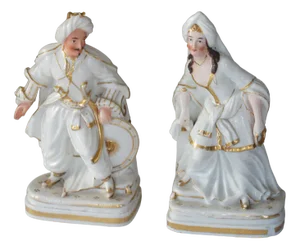 Antique French Paris Porcelain Porte Plume Statues for Ink Pens, 1835, Set of 2