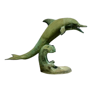 Late 20th Century Vintage Coastal Patinated Bronze Dolphin Sculpture