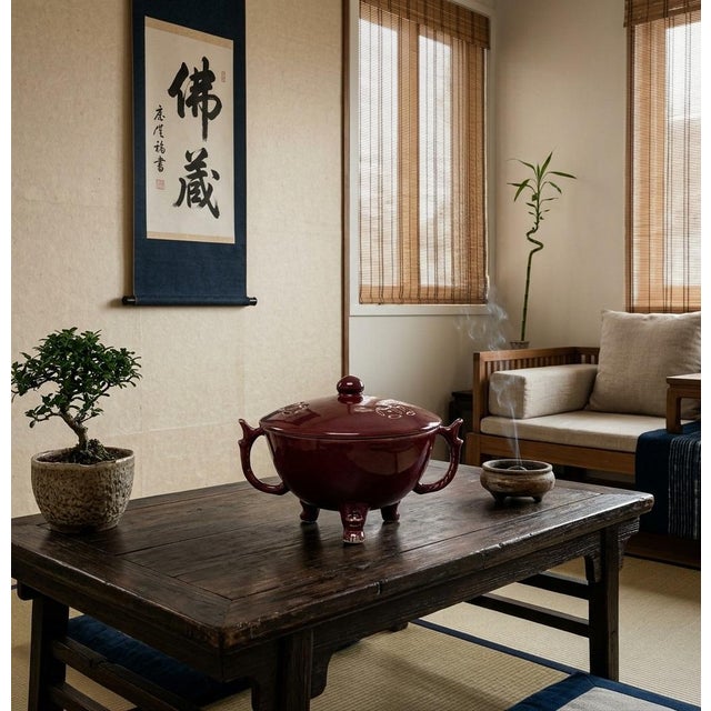 Brown Chinese Dark Brick Red Ancient Style Ding With Dragon Handles and Legs For Sale - Image 8 of 8