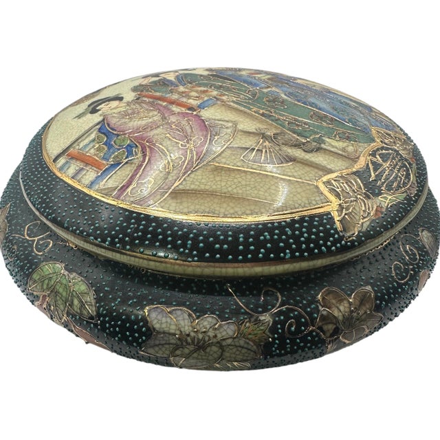 Vintage Royal Satsuma Large Round Lidded Dresser Dish For Sale - Image 11 of 12