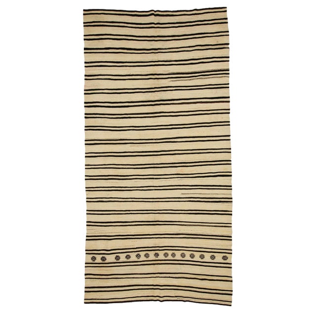 1960s Vintage Striped Natural Kilim Rug- 6′2″ × 12′1″ For Sale