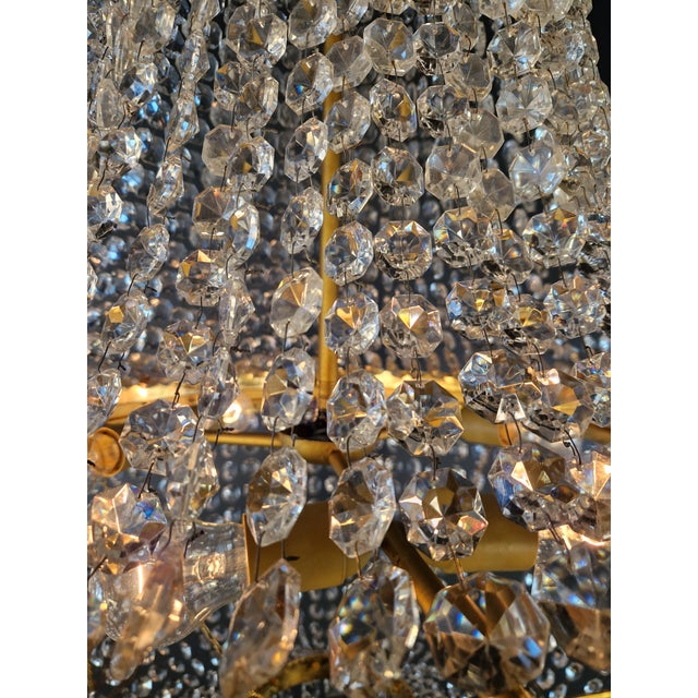 Gold Vintage Large Crystal Tent and Basket Crystal Chandelier Gold Ornaments For Sale - Image 8 of 9