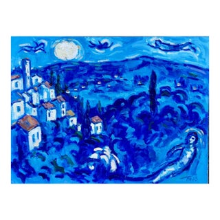 Original Oil Moonscape Chagall Inspired For Sale
