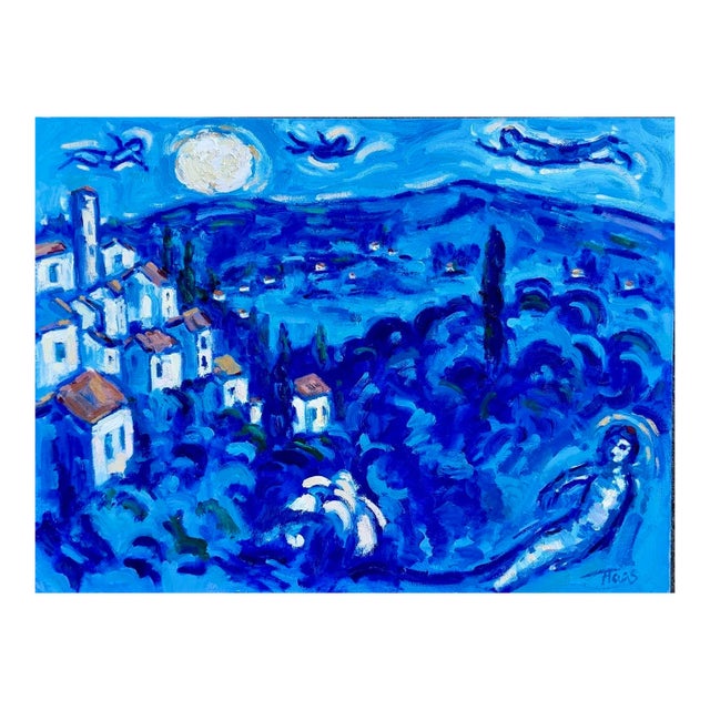 Original Oil Moonscape Chagall Inspired For Sale