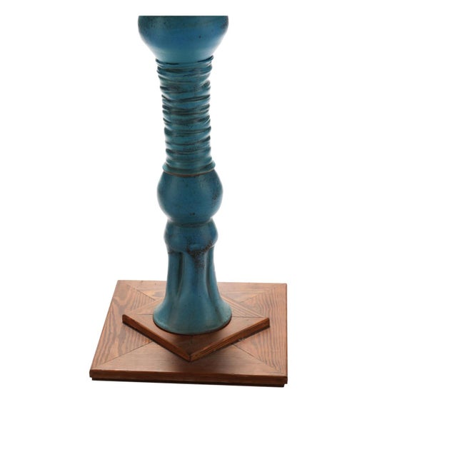 Early 21st Century Cedar Creek Gallery (Nc) Pottery Totem With Blown Glass Ornament For Sale - Image 5 of 5