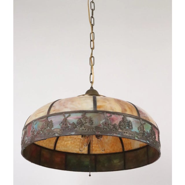 Traditional 1910s Windmill Caramel Slag Glass Pendant Light For Sale - Image 3 of 12