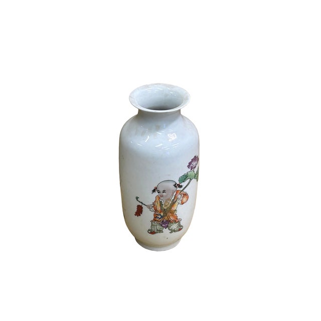 Chinese Chinese White Base Color Baizi Graphic Porcelain Art Vase For Sale - Image 3 of 10
