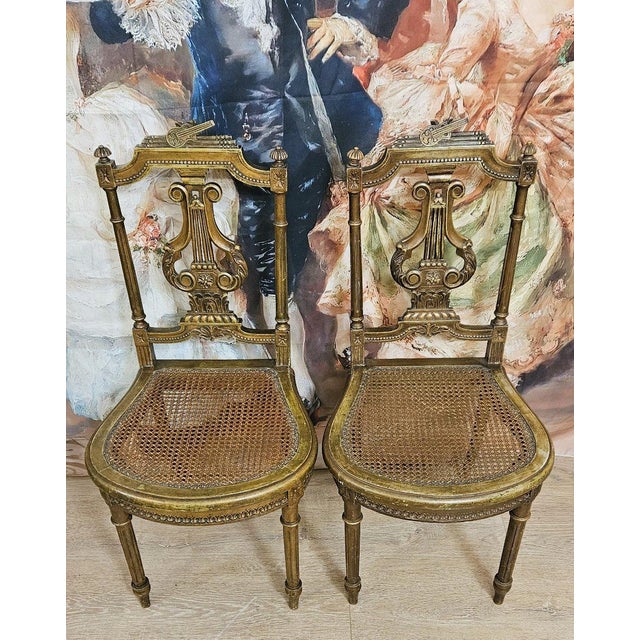 Louis XVI Carved and Gilded Wooden Musicians Chairs, Set of 2 For Sale - Image 3 of 5