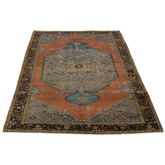 Antique Serapi Heriz Wool Rug With Medallion & Terracotta Field For Sale - Image 4 of 12