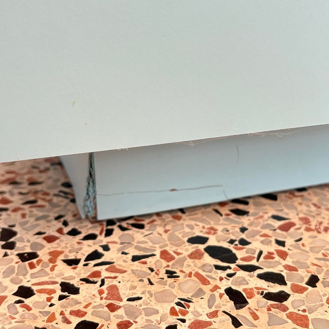 Paper 1980s Modernist Laminate Cube Side Tables in Soft Blue - A Pair For Sale - Image 7 of 7