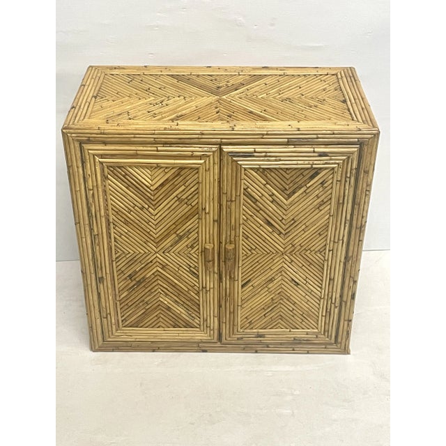 Gabriella Crespi 1970’s Vintage Natural Pencil Reed Rattan 2 Door Server Cabinet For Sale - Image 4 of 7