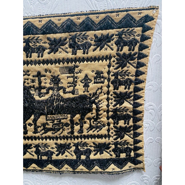 Textile Circa 1790 Handmade Folk Art Americana Horses Flags Altar Cloth Runner For Sale - Image 7 of 12