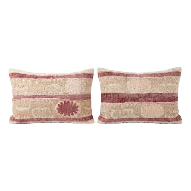 Tashkent Suzani Lumbar Pillow Cover 16'' X 24'' - Set of Two For Sale