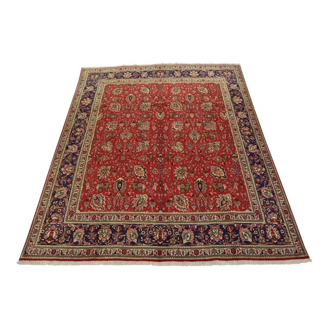 Tabriz Rug 10’2” X 11’5” Red Wool Vintage Traditional Hand-Knotted Carpet For Sale