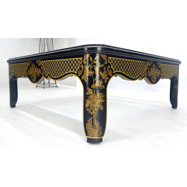 Drexel Gold Paint & Black Lacquer Base Burl Wood & Glass Top Coffee Table MINT For Sale - Image 11 of 14