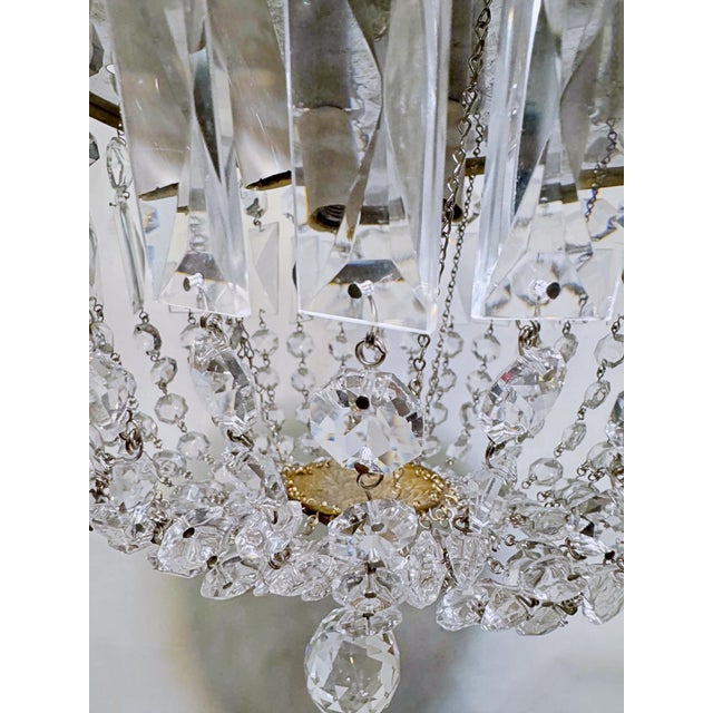 Metal Vintage Hollywood Regency Neoclassical Brass Tiered Crystal Basket Chandelier For Sale - Image 7 of 8