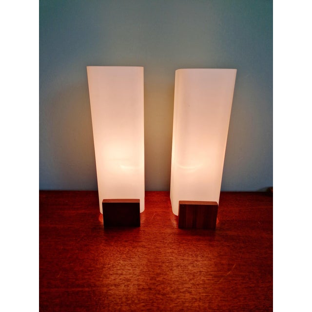 Wood Teak and Satin White Opaline Wall Lights by Louis Kalff for Philips, 1960s, Set of 2 For Sale - Image 7 of 17