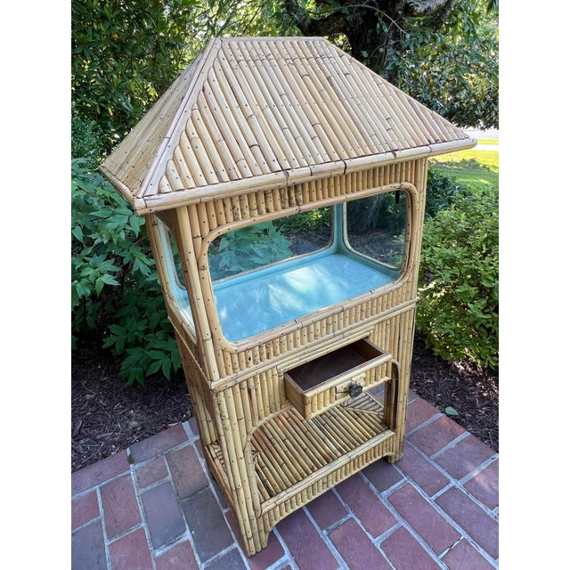Mid 20th Century Vintage Mid 20th Century Split Reed Bamboo or Rattan Tikki Fish Tank or Aquarium For Sale - Image 5 of 12