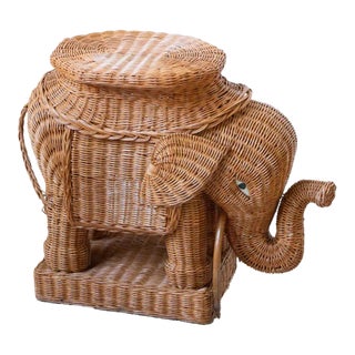 1970s Wicker Elephant Side Table For Sale