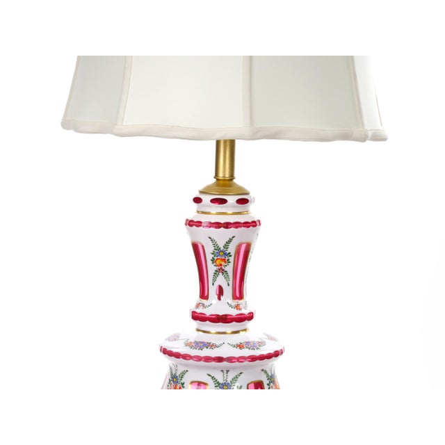 Metal Antique Bohemian Cranberry Crystal, Painted and Gilt Gold Decorated Table Lamp For Sale - Image 7 of 12