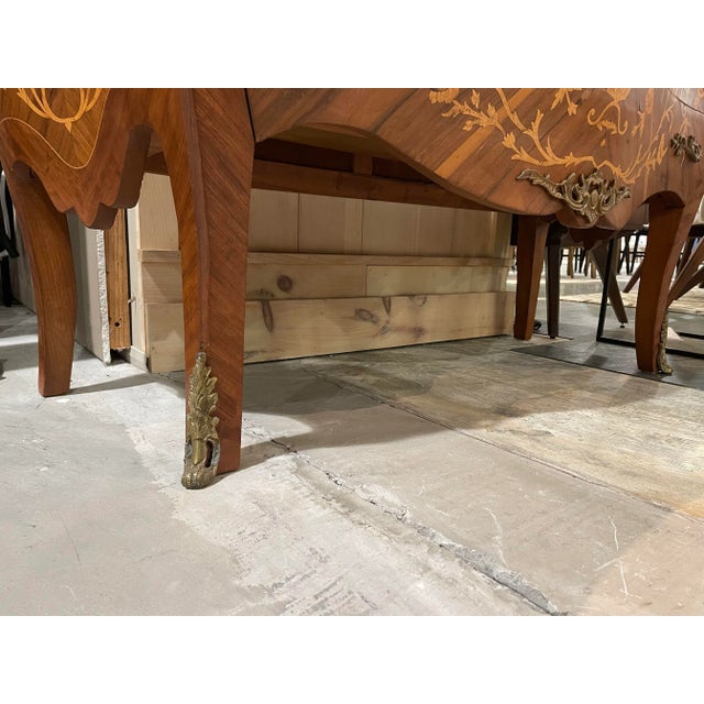 Late 20th Century Marble Top Bombe Chest With Inlaid Floral Design For Sale - Image 11 of 11