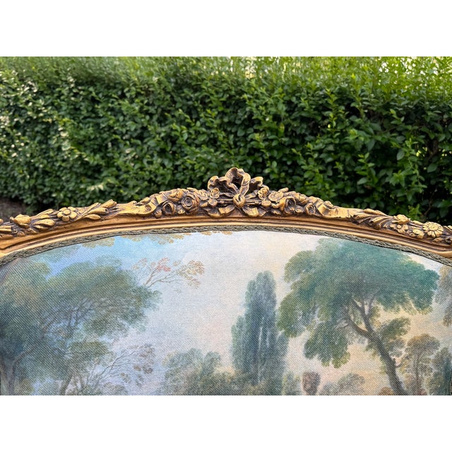 1960s French Louis XVI Gold Beech Green Velvet Loveseat 1 Pc For Sale - Image 9 of 13