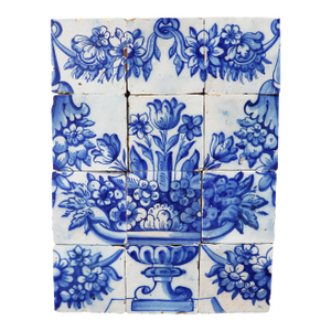 Tile Mural Panel Depicting a Vase With Rocaille Flowers, Portuguese, 18th Century