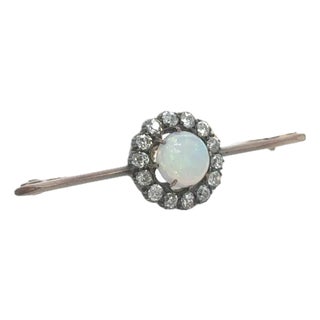 Bespoke Opal And Diamond Round Cluster Bar Brooch 1.84ct For Sale
