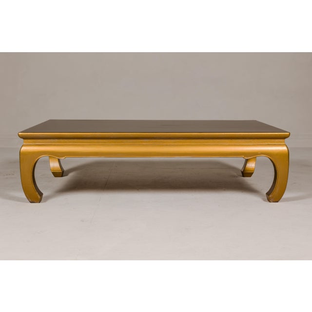 Gold Gold Lacquered Ming Dynasty Style Chow Leg Coffee Table with Carved Apron For Sale - Image 8 of 12