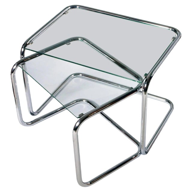 Mid-Century Modern Crystal and Chrome Nesting Tables, Set of 2 For Sale