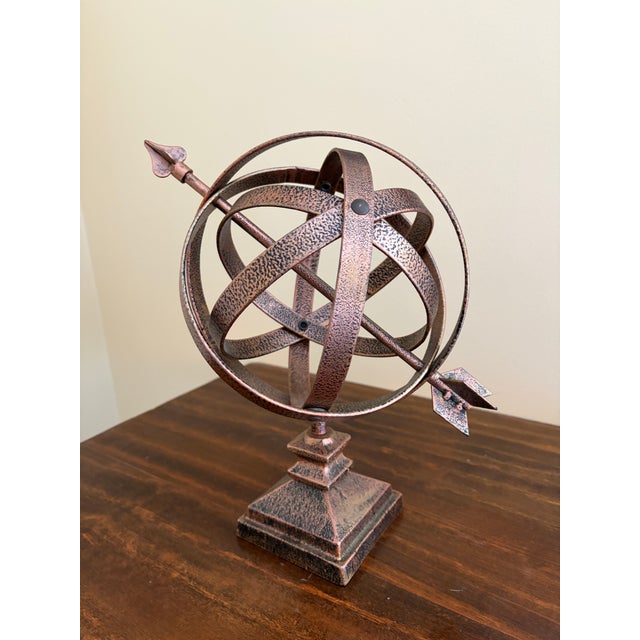 Vintage English Country Hammered Copper Garden Armillary Sundial For Sale - Image 4 of 7